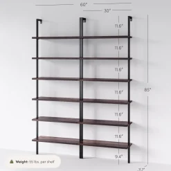 6-Shelf Bookcase Nutmeg Matte Black (Set of 2)