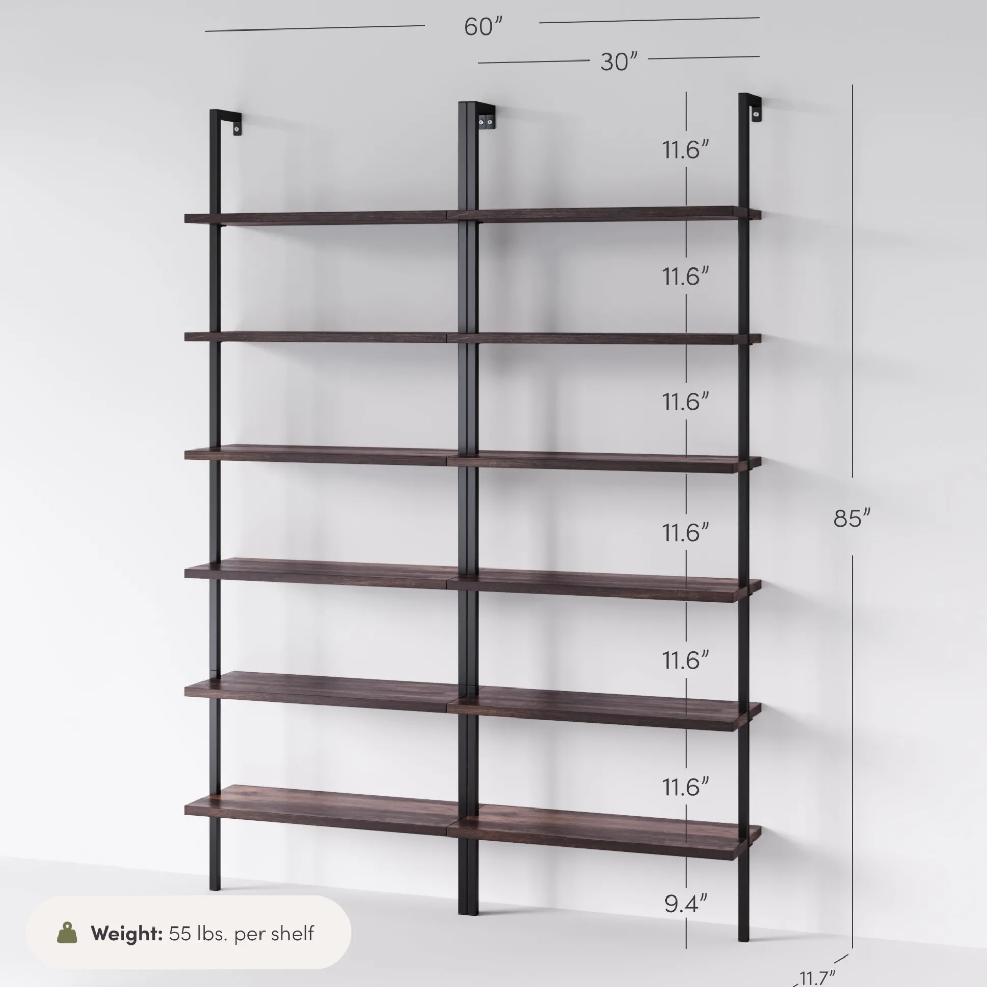 6-Shelf Bookcase Nutmeg Matte Black (Set of 2)