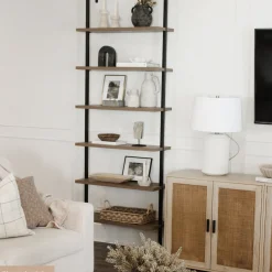 6-Shelf Bookcase Oak Matte Black (Set of 2)