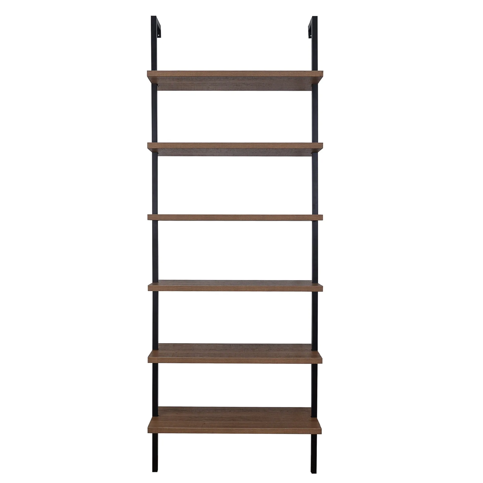 6-Shelf Bookcase Oak Matte Black (Set of 2)