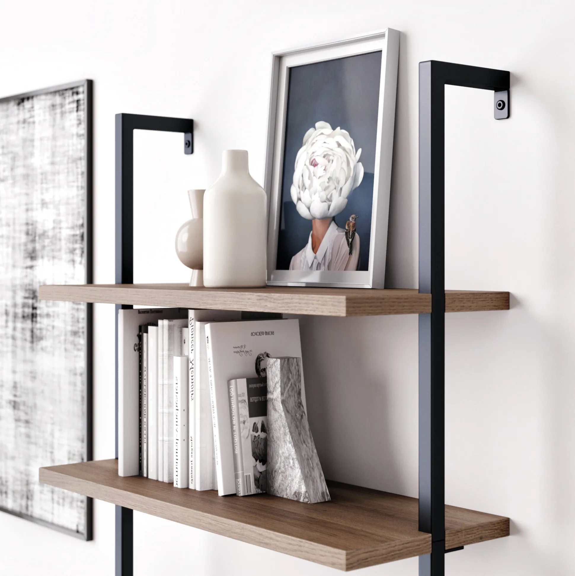 6-Shelf Bookcase Oak Matte Black (Set of 2)
