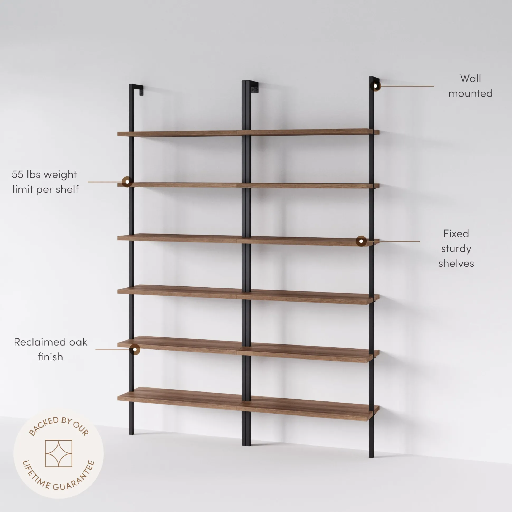 6-Shelf Bookcase Oak Matte Black (Set of 2)