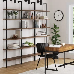 6-Shelf Bookcase Oak Matte Black (Set of 3)