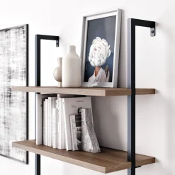 6-Shelf Bookcase Oak Matte Black (Set of 4)