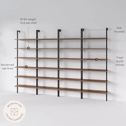 6-Shelf Bookcase Oak Matte Black (Set of 4)