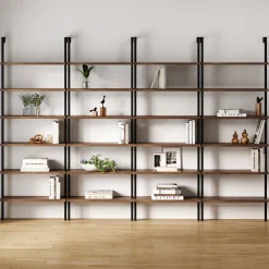 6-Shelf Bookcase Oak Matte Black (Set of 4)
