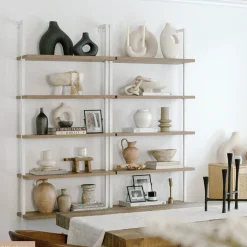 6-Shelf Bookcase Oak Matte White (Set of 2)