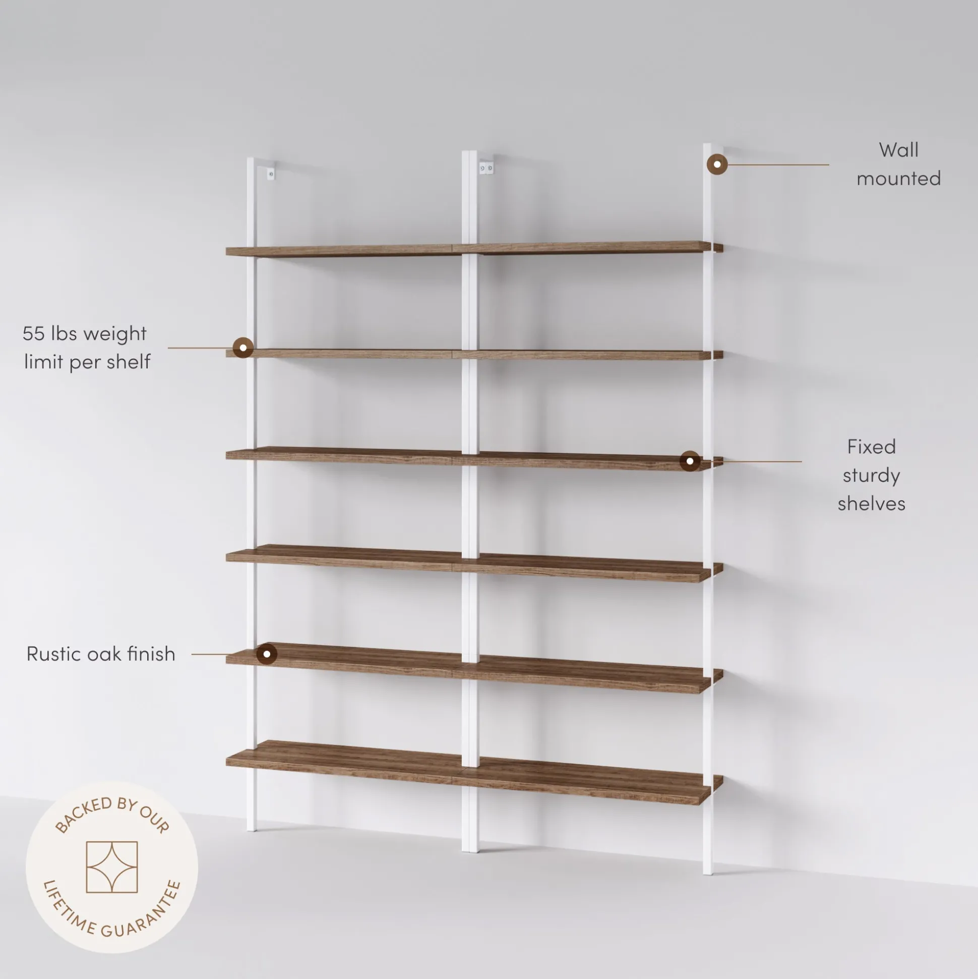 6-Shelf Bookcase Oak Matte White (Set of 2)