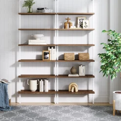 6-Shelf Bookcase Oak Matte White (Set of 2)