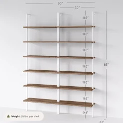 6-Shelf Bookcase Oak Matte White (Set of 2)