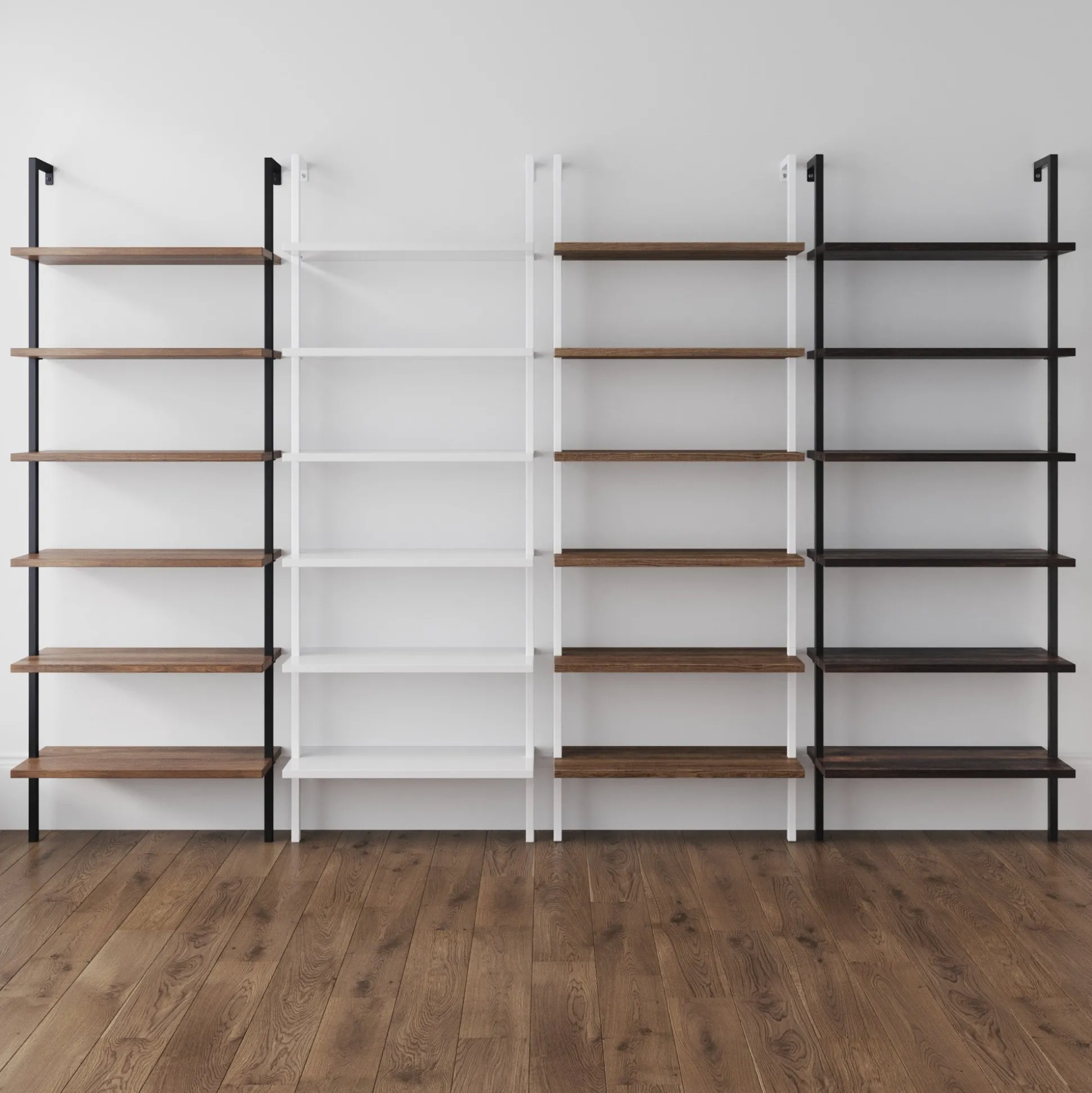 6-Shelf Bookcase Oak Matte White (Set of 2)