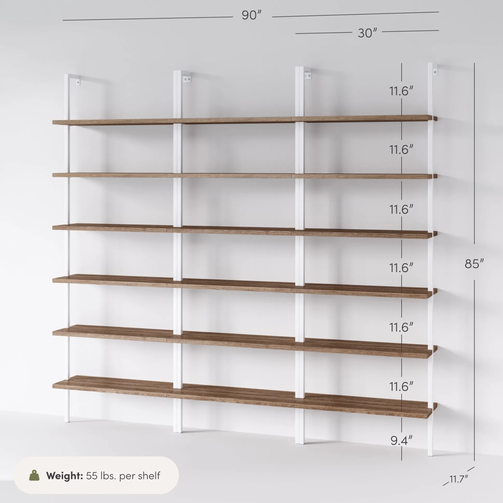 6-Shelf Bookcase Oak Matte White (Set of 3)