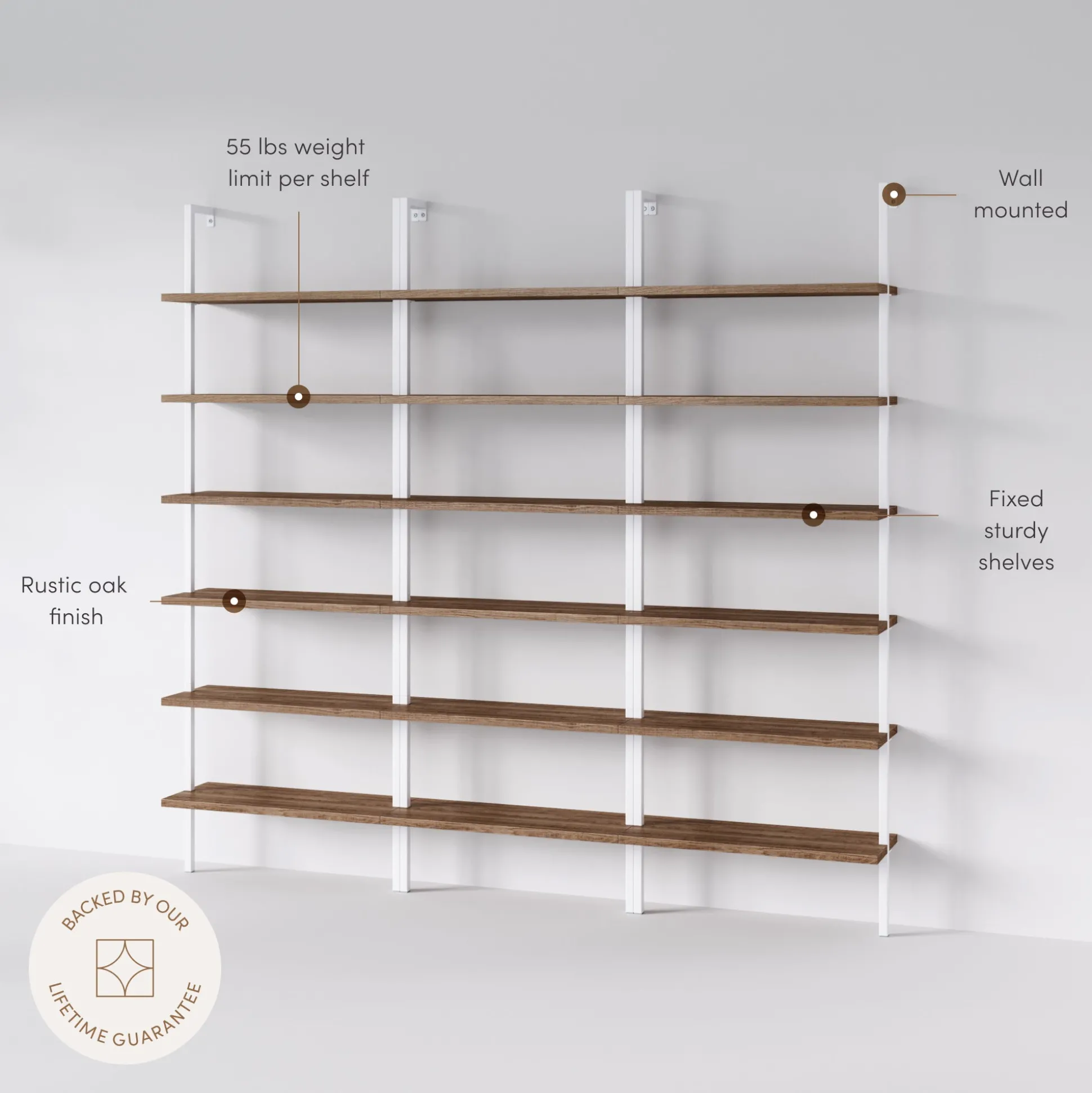 6-Shelf Bookcase Oak Matte White (Set of 3)