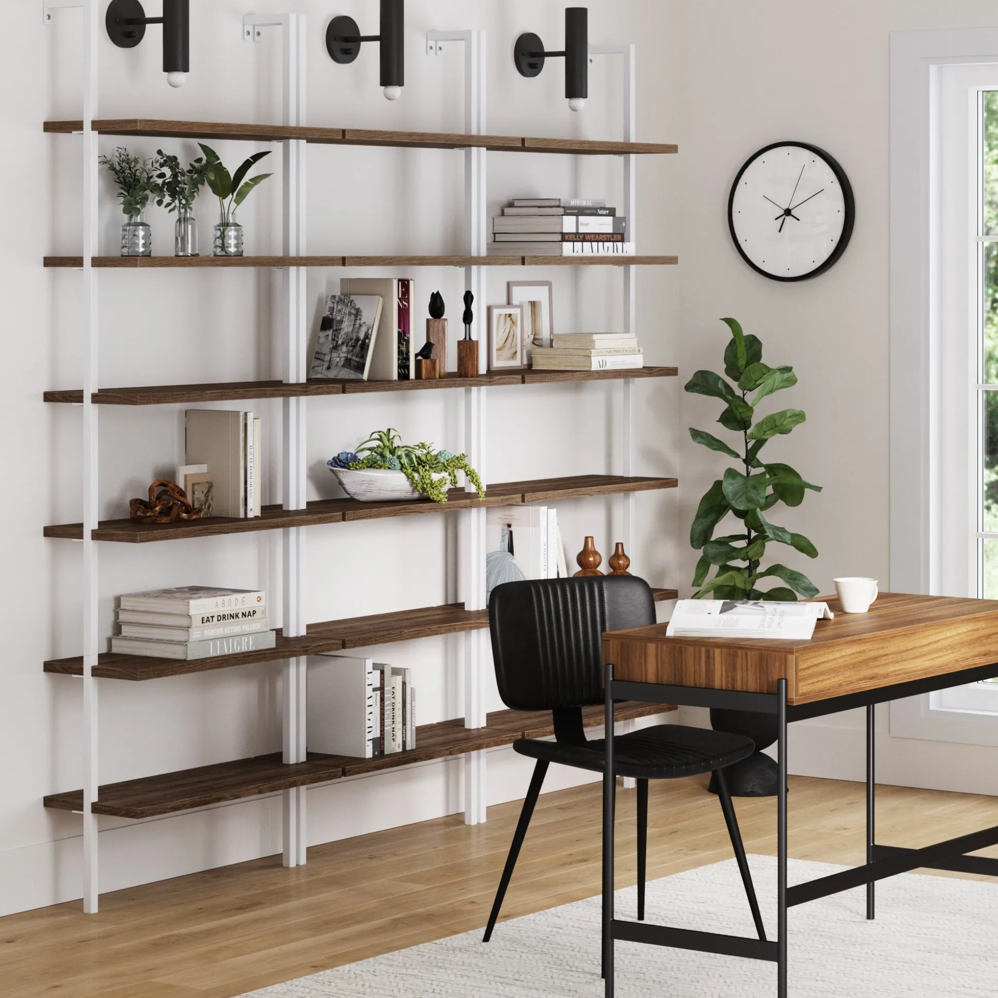 6-Shelf Bookcase Oak Matte White (Set of 3)