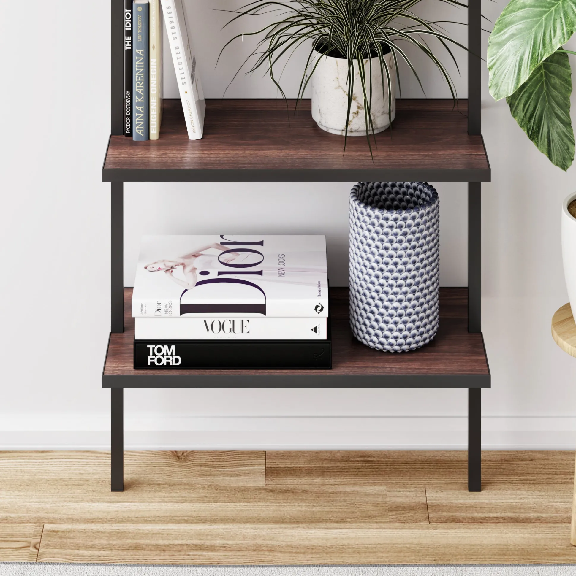 5-Shelf Bookshelf Walnut Matte Black (Set of 3)