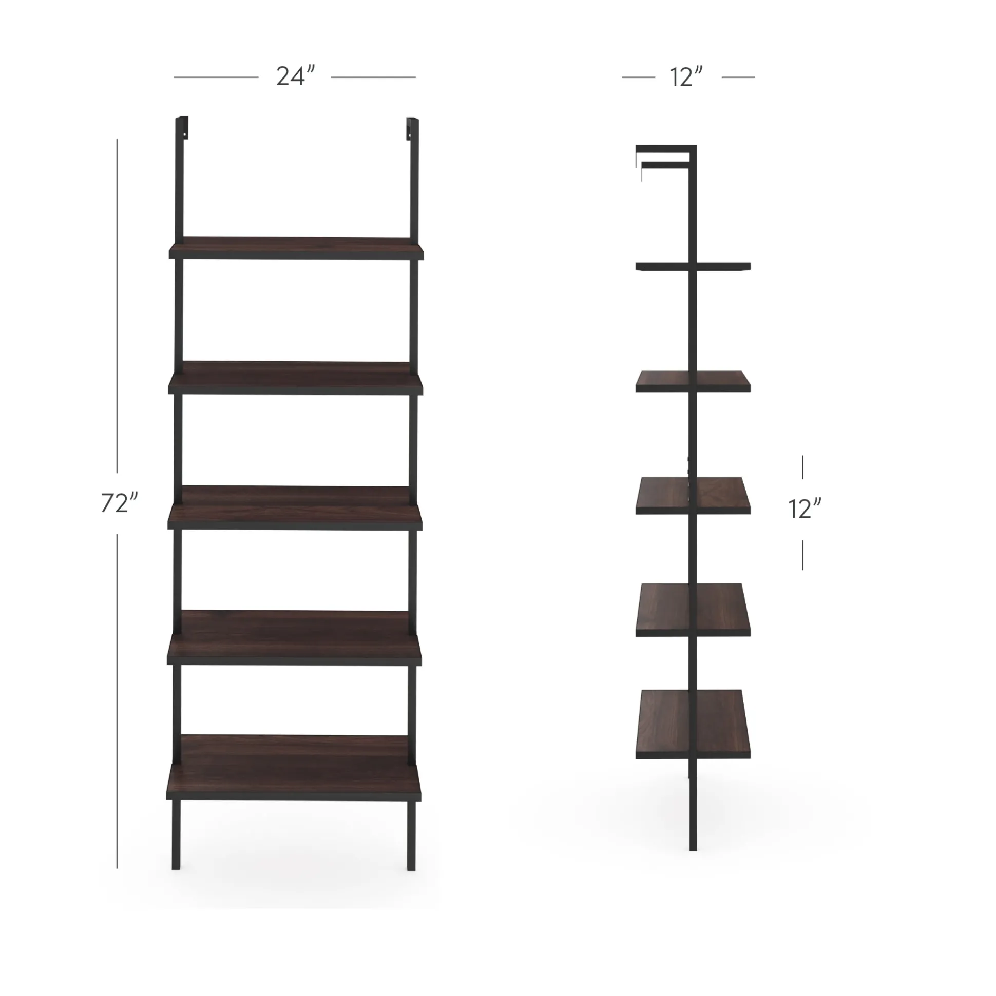 5-Shelf Bookshelf Walnut Matte Black (Set of 4)