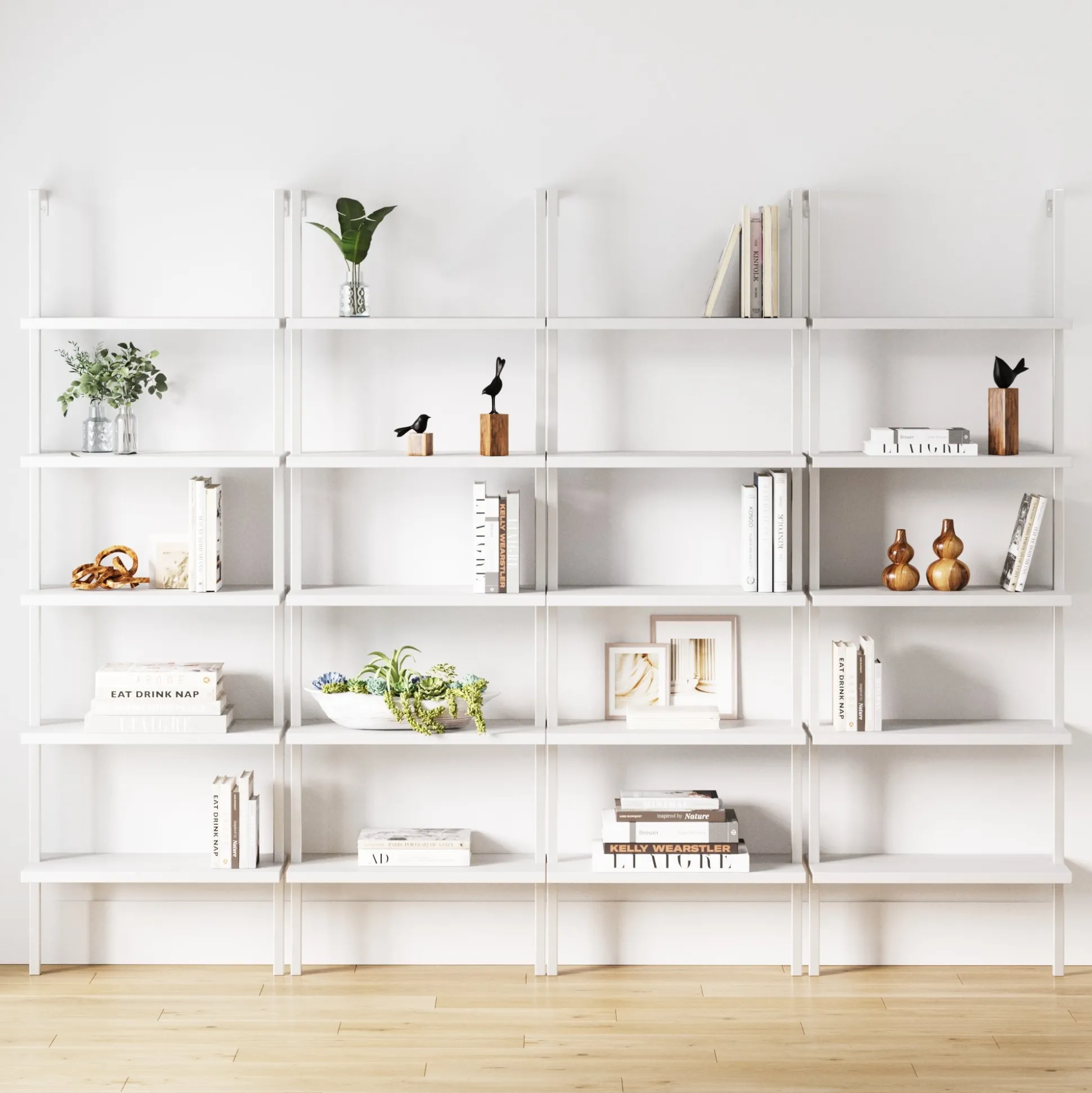 5-Shelf Coastal Ladder Bookshelf White (Set of 4)