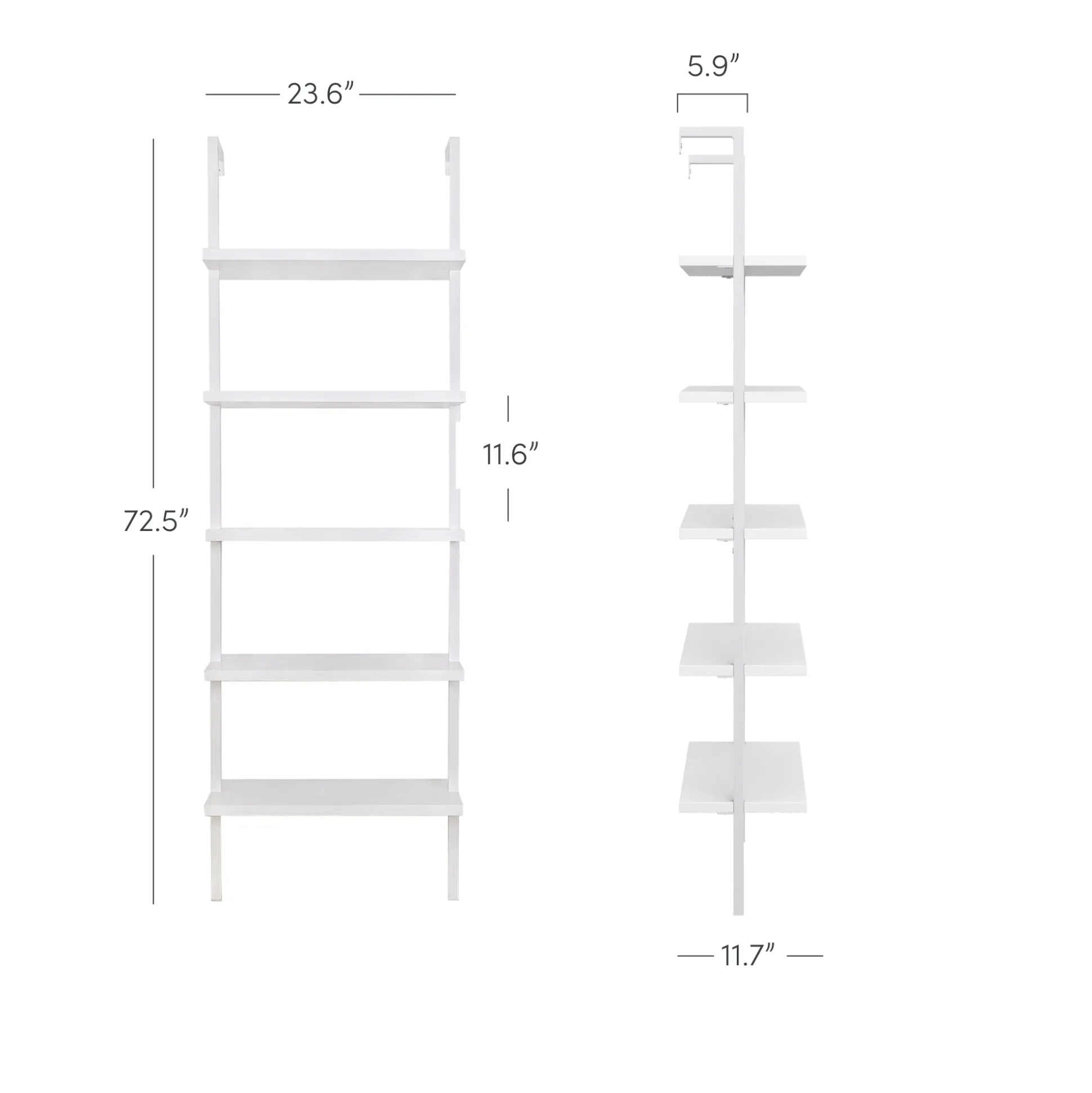 5-Shelf Coastal Ladder Bookshelf White (Set of 3)