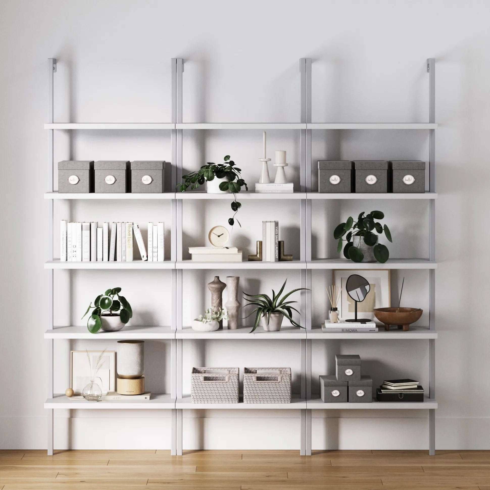 5-Shelf Coastal Ladder Bookshelf White (Set of 3)