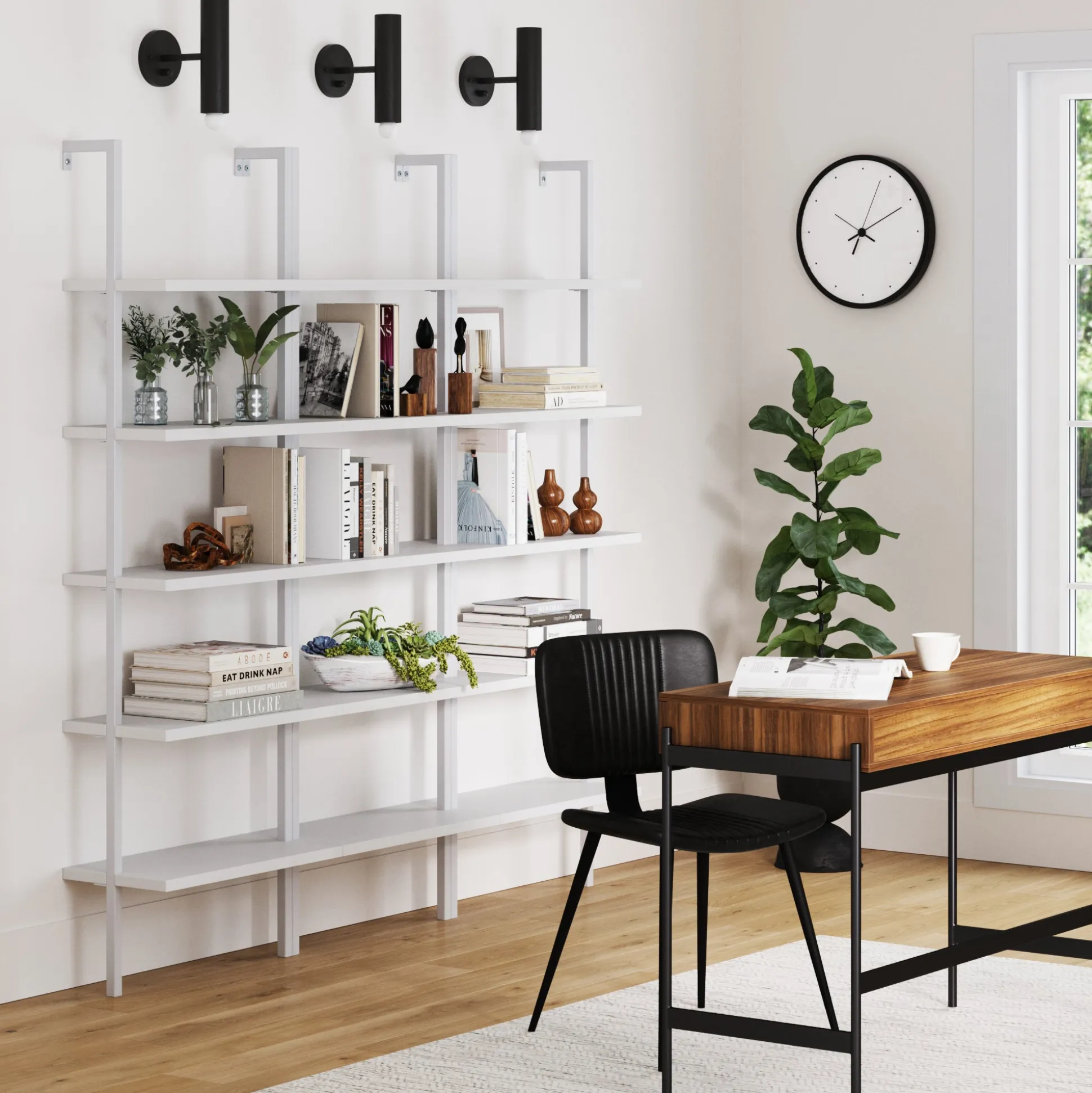 5-Shelf Coastal Ladder Bookshelf White (Set of 3)