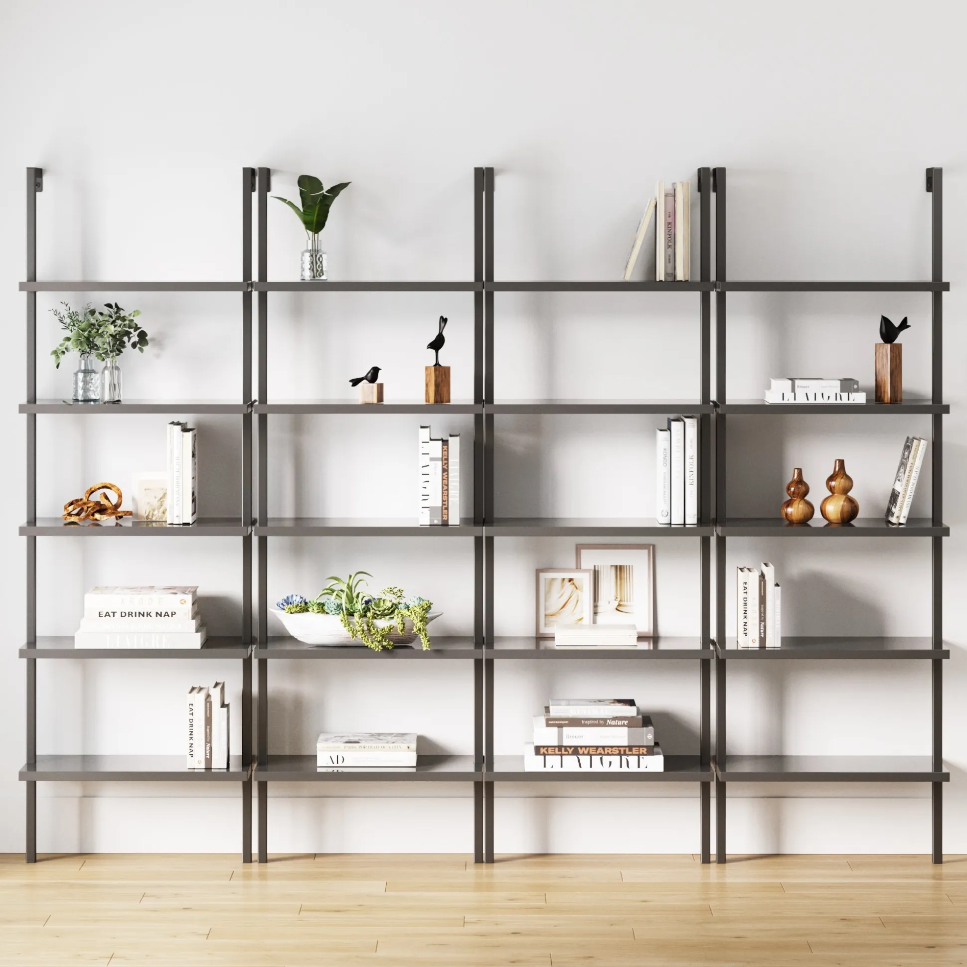5-Shelf Ladder Bookshelf Black (Set of 4)