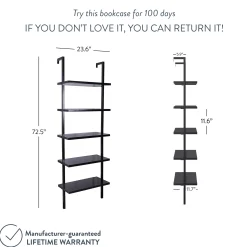 5-Shelf Ladder Bookshelf Black (Set of 2)