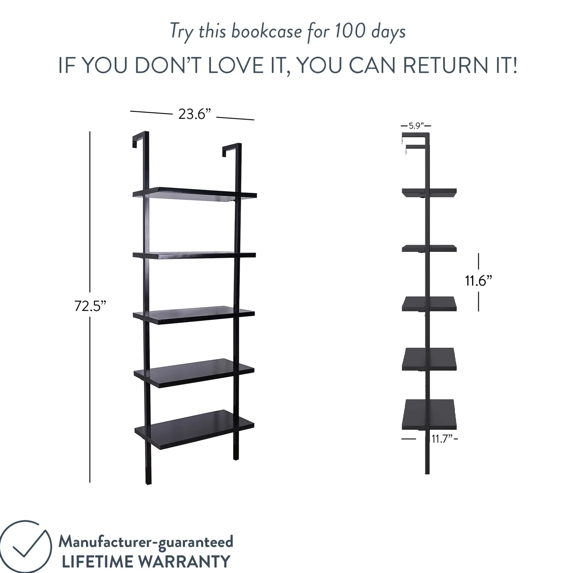 5-Shelf Ladder Bookshelf Black