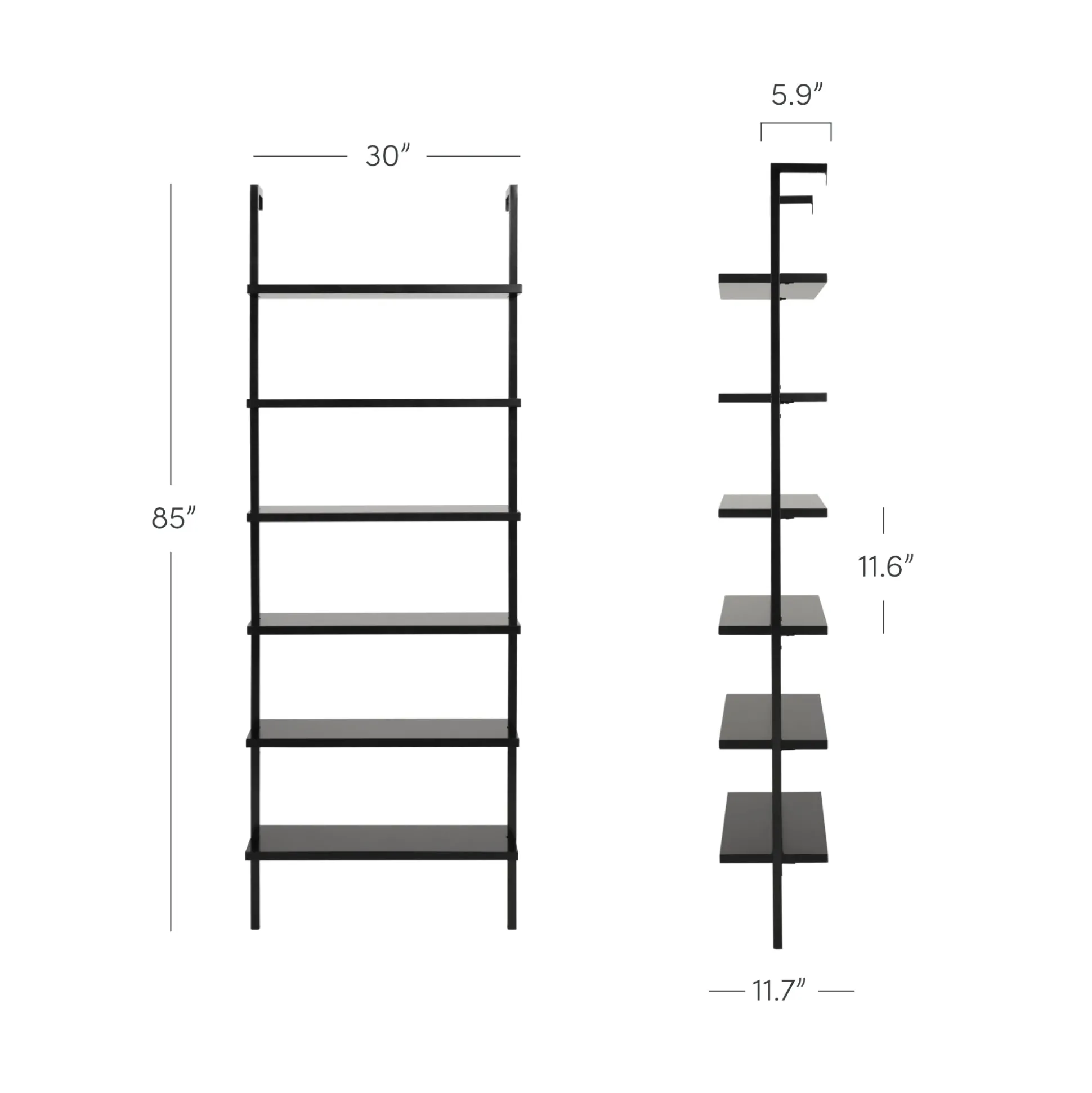 6-Shelf Ladder Bookshelf Black