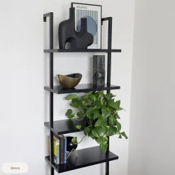 6-Shelf Ladder Bookshelf Black