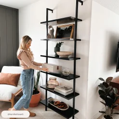 6-Shelf Ladder Bookshelf Black