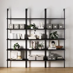 5-Shelf Ladder Bookshelf Black (Set of 3)