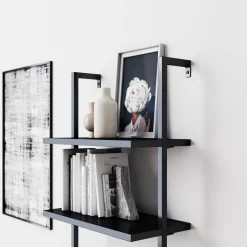 5-Shelf Ladder Bookshelf Black (Set of 3)