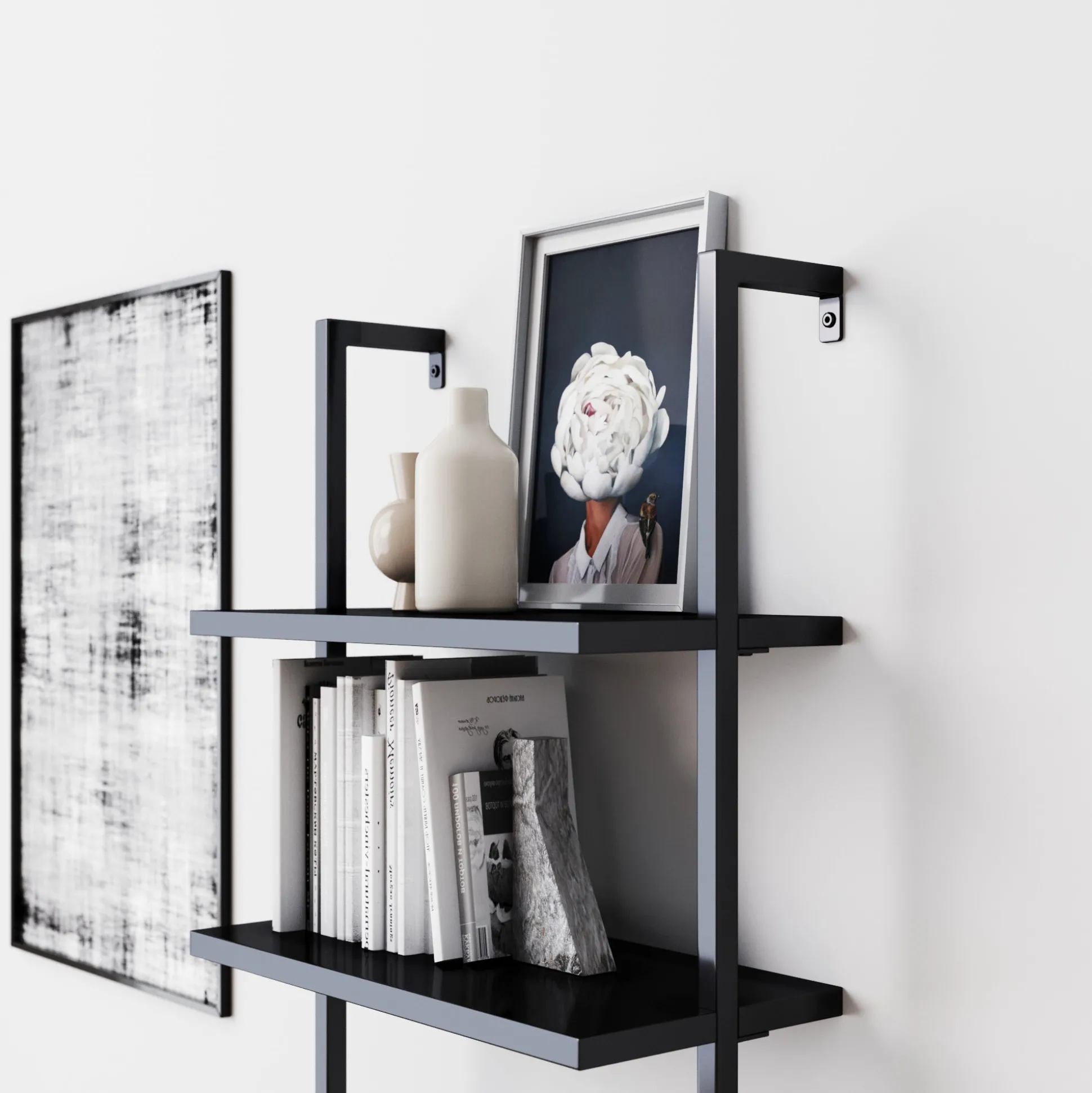 5-Shelf Ladder Bookshelf Black (Set of 3)