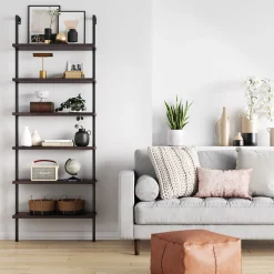 6-Shelf Ladder Bookshelf Nutmeg Matte Black