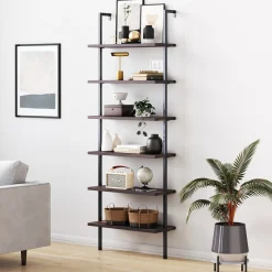 6-Shelf Ladder Bookshelf Nutmeg Matte Black