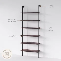 6-Shelf Ladder Bookshelf Nutmeg Matte Black