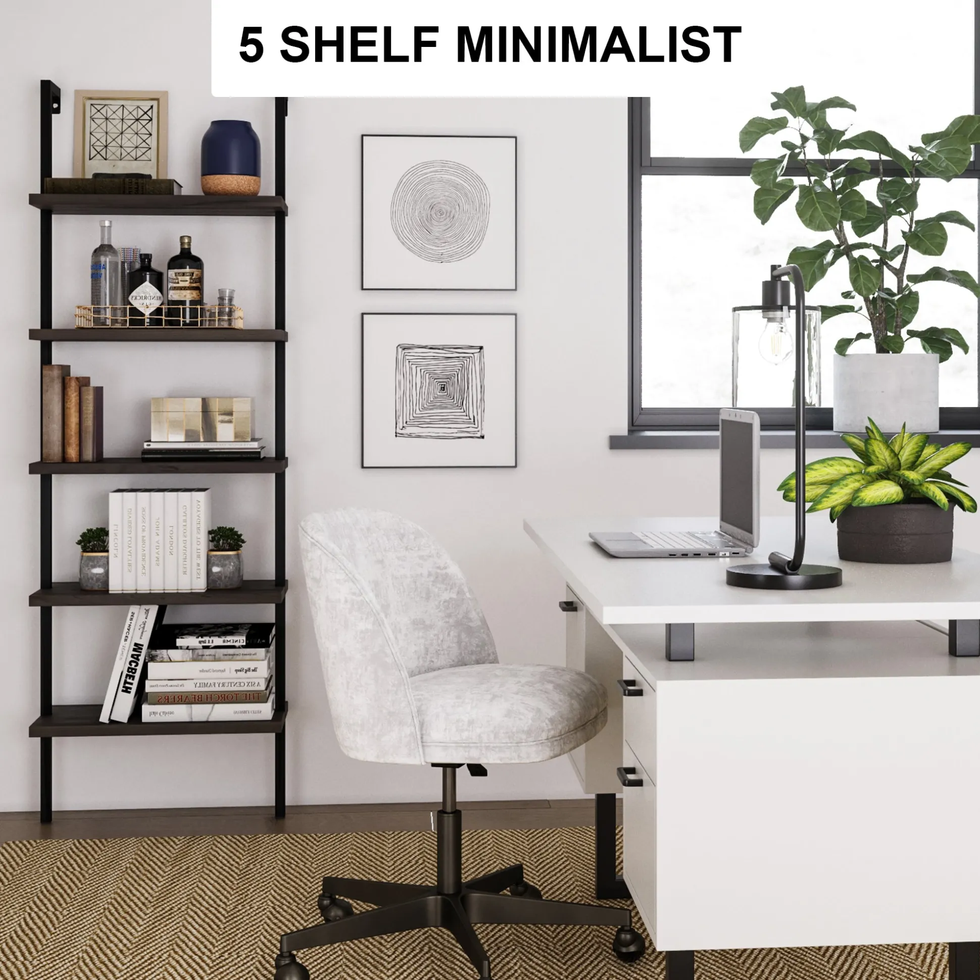 5-Shelf Ladder Bookshelf Nutmeg Matte Black