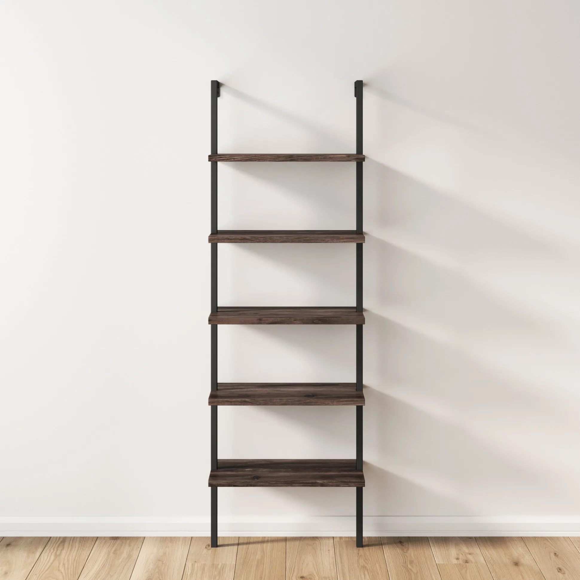 5-Shelf Ladder Bookshelf Nutmeg Matte Black