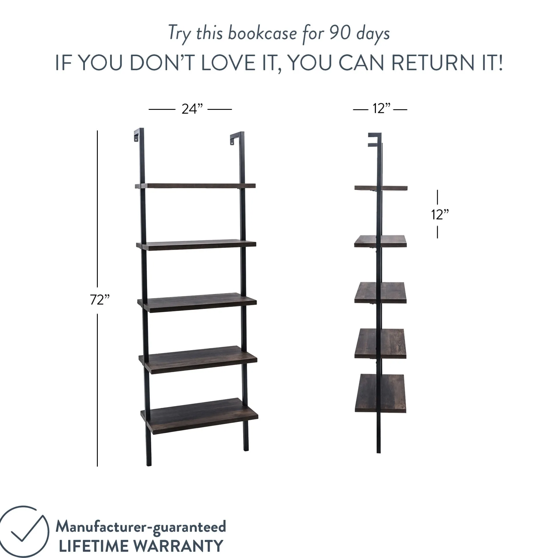 5-Shelf Ladder Bookshelf Nutmeg Matte Black