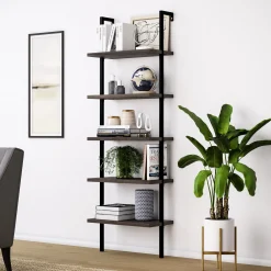 5-Shelf Ladder Bookshelf Nutmeg Matte Black