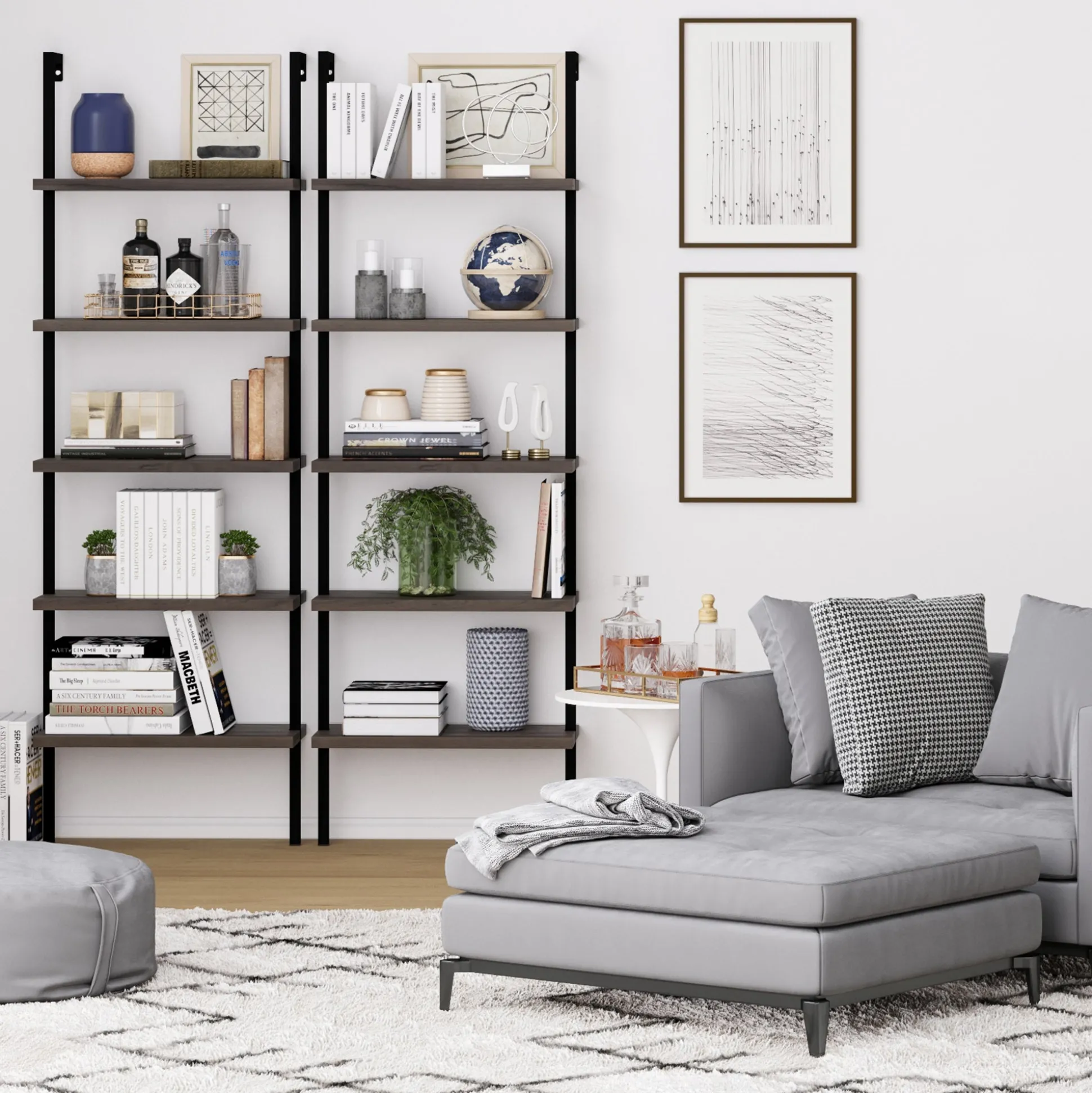 5-Shelf Ladder Bookshelf Nutmeg Matte Black