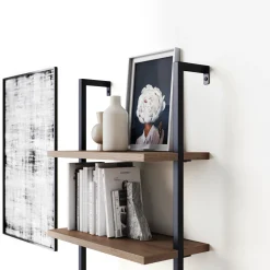 5-Shelf Ladder Bookshelf Oak Matte Black (Set of 2)