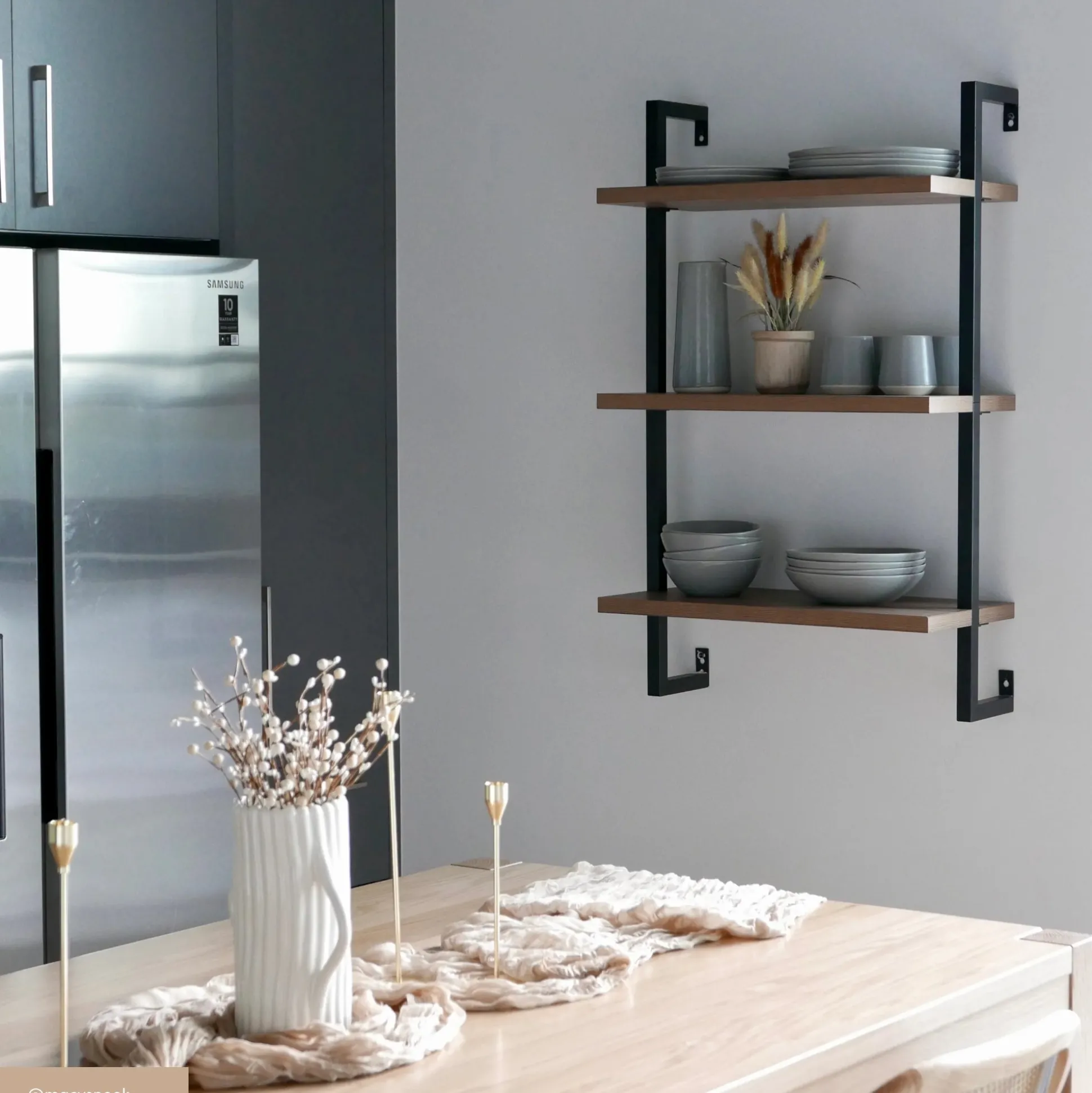 3-Shelf Ladder Bookshelf Oak Matte Black (Set of 2)