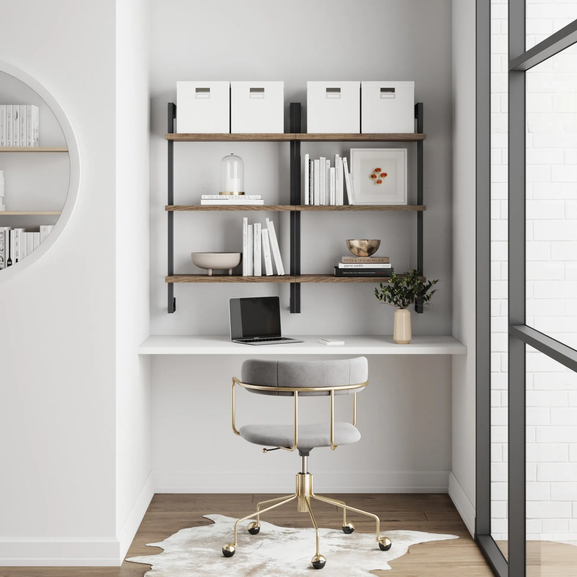 3-Shelf Ladder Bookshelf Oak Matte Black (Set of 2)