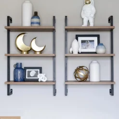 3-Shelf Ladder Bookshelf Oak Matte Black (Set of 2)