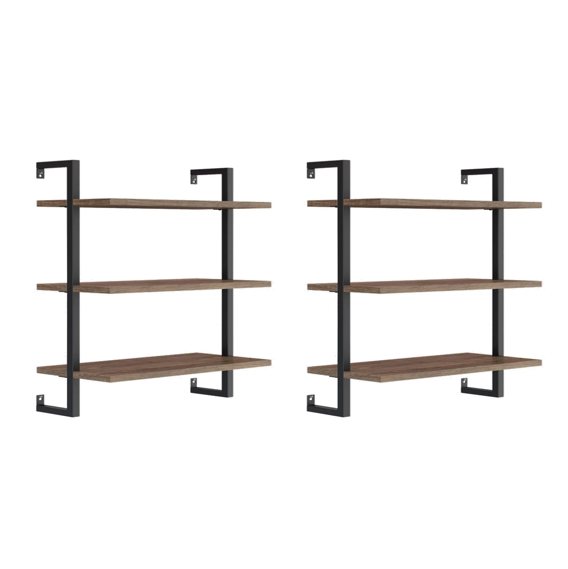 3-Shelf Ladder Bookshelf Oak Matte Black (Set of 2)