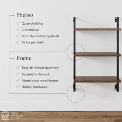 3-Shelf Ladder Bookshelf Oak Matte Black (Set of 2)