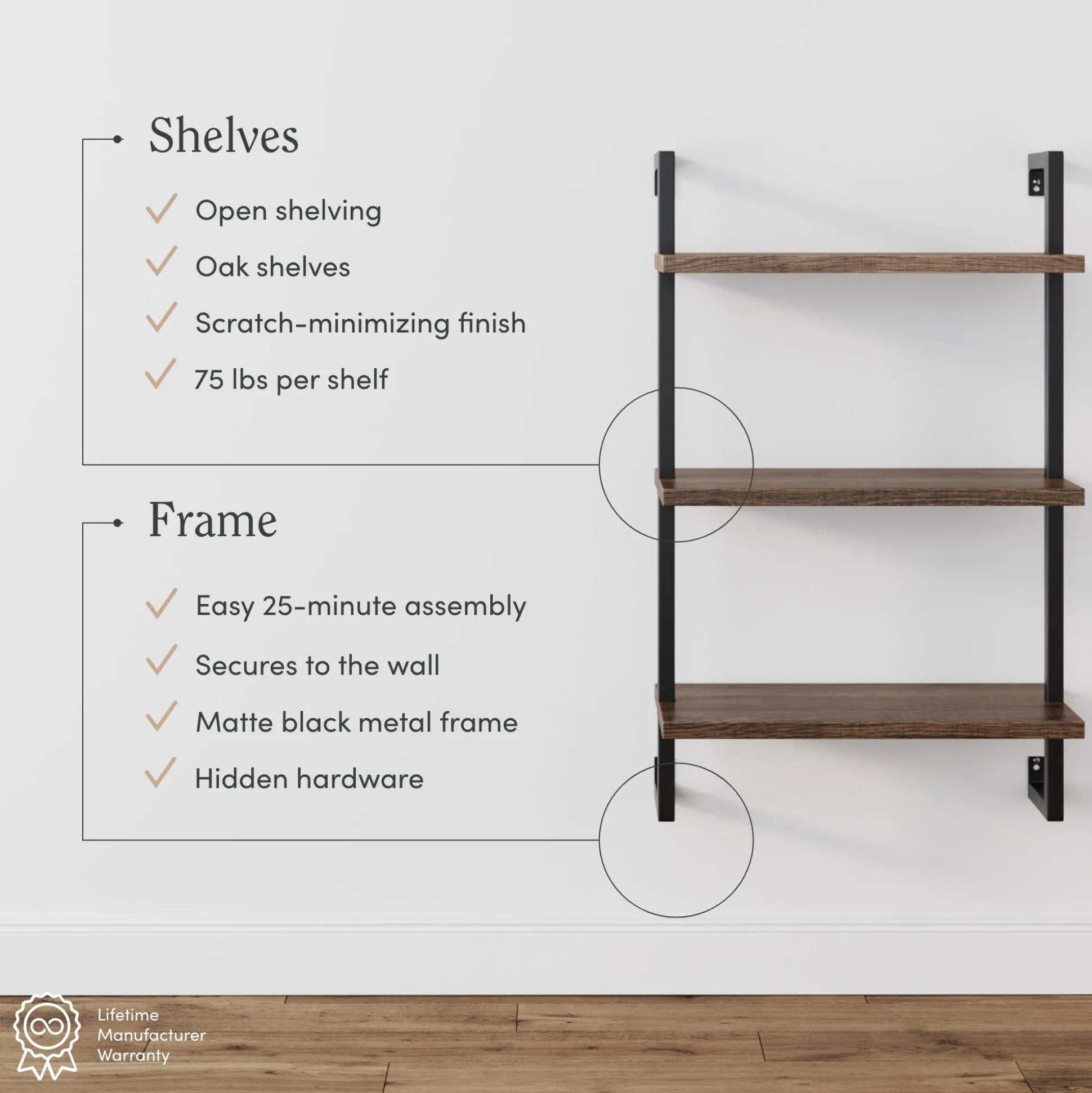 3-Shelf Ladder Bookshelf Oak Matte Black (Set of 2)