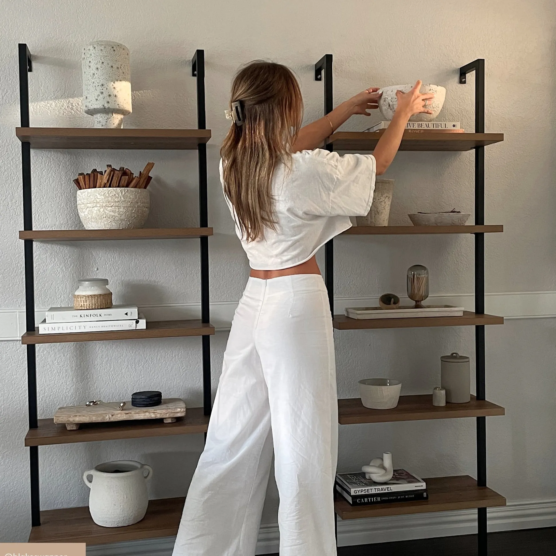 5-Shelf Ladder Bookshelf Oak Matte Black