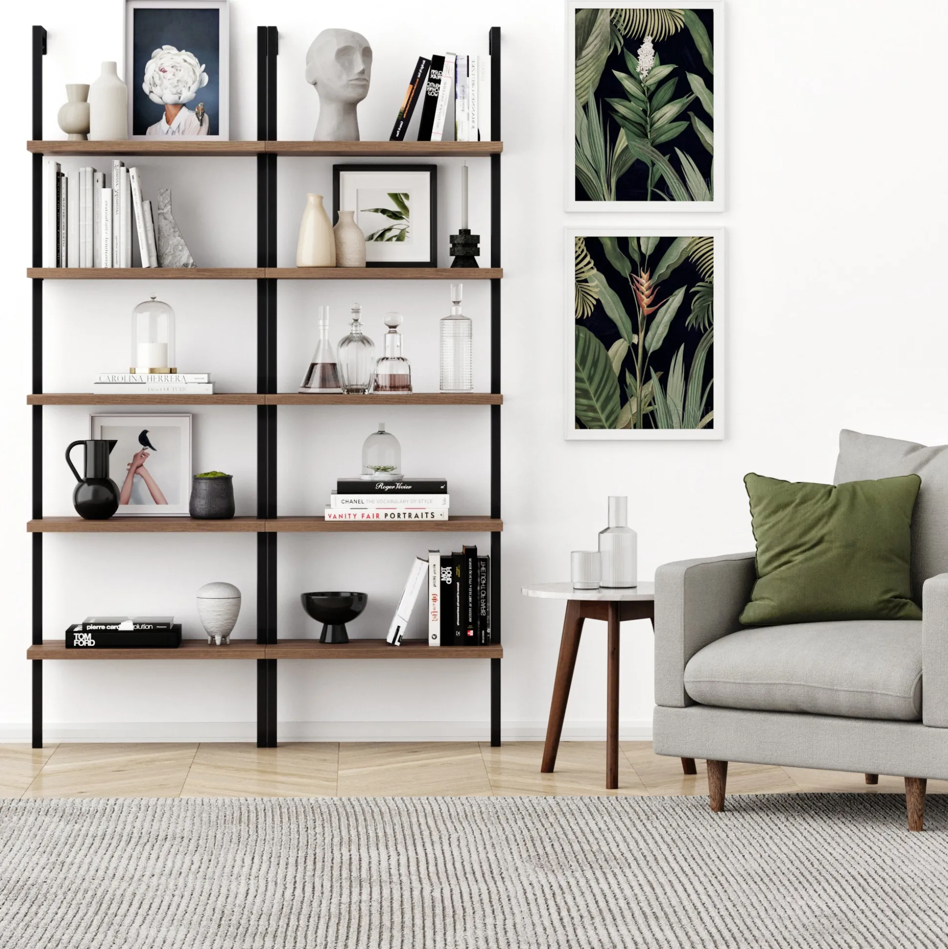 5-Shelf Ladder Bookshelf Oak Matte Black